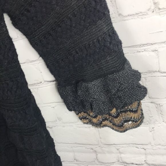 Chico’s Cardigan duster black Drama Ruffle Elizabeth Black sz 0 cotton Rayon NWT - Picture 2 of 6